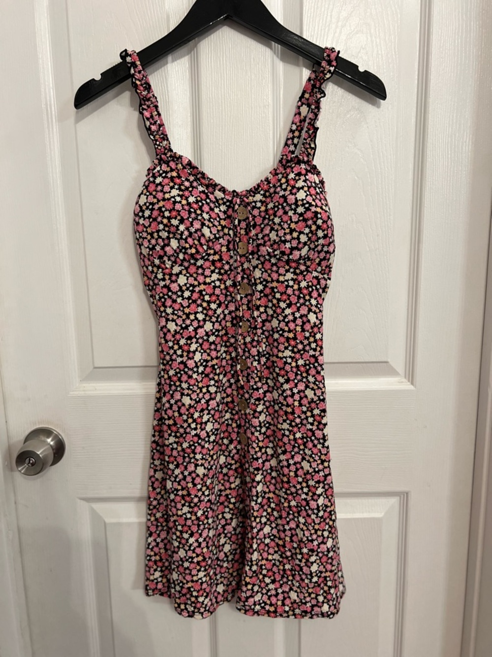 No Boundaries Black Sundress with Pink and Cream Daisy Print